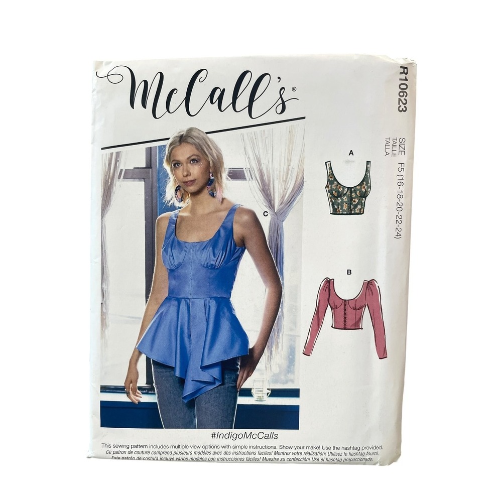 McCall's R10623 Tops Sewing Pattern Misses Size 16-24 Multicolor Bustier Peplum